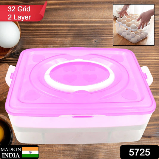 2Layer, 32 Grid Egg Tray with Lid Egg Carrier Holder for Refrigerator, Camping Food Storage Container with Handle (1 Pc ) Your Brand
