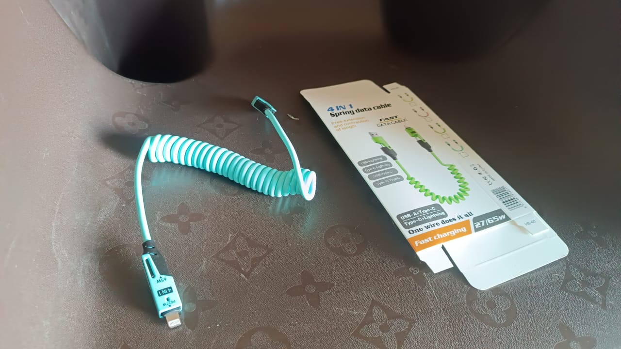 4 in 1 Spring Fast Charging Cable (1 Pc / 1.5 Mtr Long) Your Brand