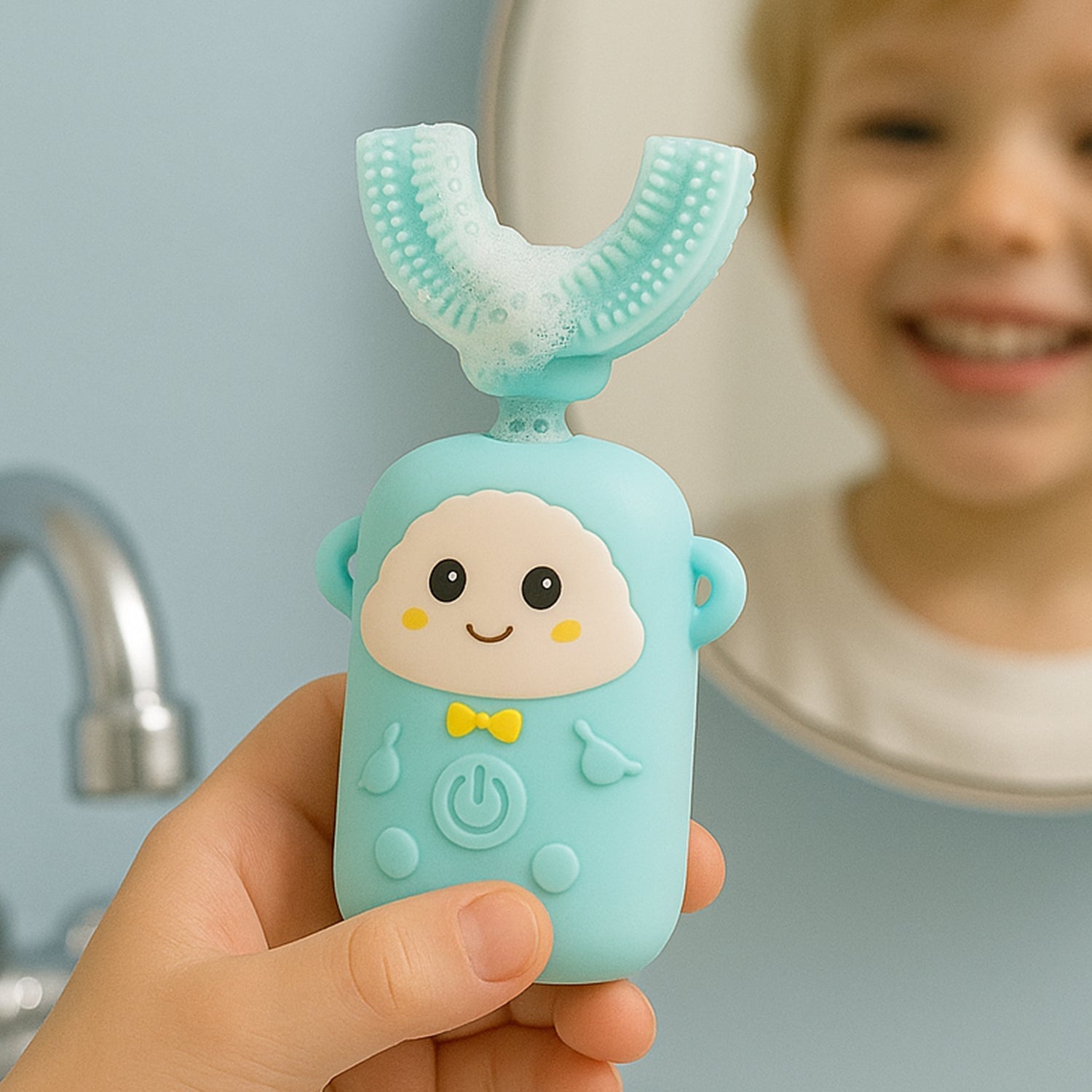 Electric Toothbrush With Light & Music, Kids U-Shaped 360Â° USB Rechargeable Plastic Automatic Toothbrush Portable Adjustable Cleaning Whitening Toothbrush with USB Charging Function Plastic + ABS for Kids Your Brand