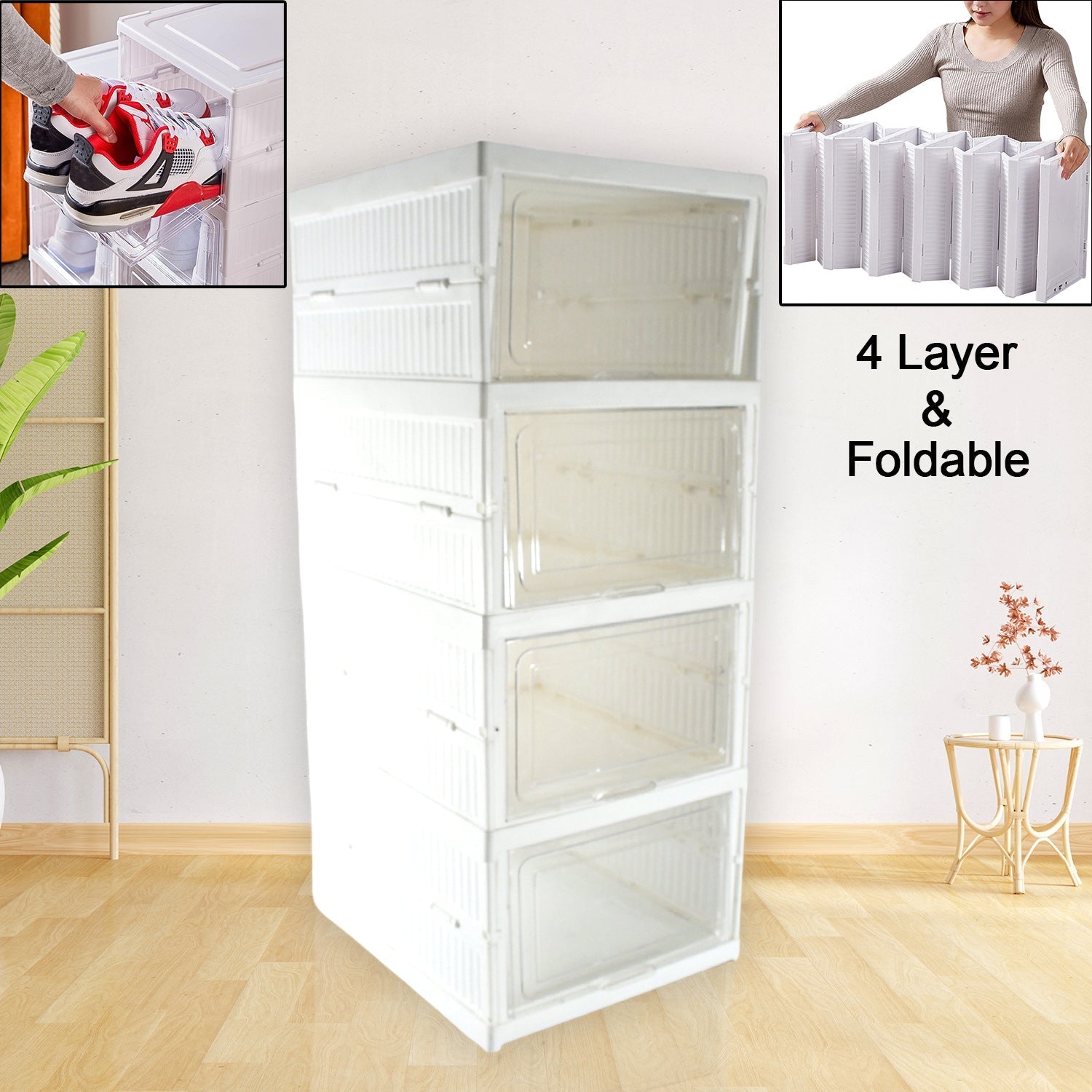Stackable Multifunctional Storage, for Clothes Foldable Drawer Shelf Basket Utility Cart Rack Storage Organizer Cart for Kitchen, Pantry Closet, Bedroom, Bathroom, Laundry (4 Layer /  1 Pc) Your Brand
