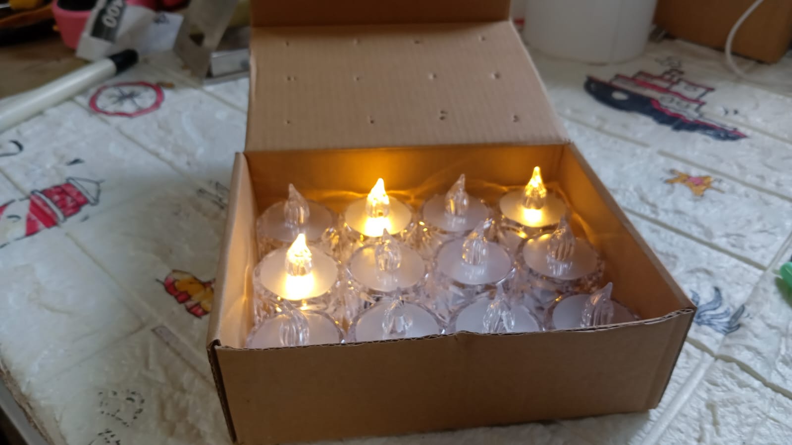 12 Pcs Flameless and Smokeless Decorative Acrylic Candles Transparent Led Tea Light Candle for Gifting, House, Diwali, Christmas, Festival, Events Decor Candles, Diwali Your Brand