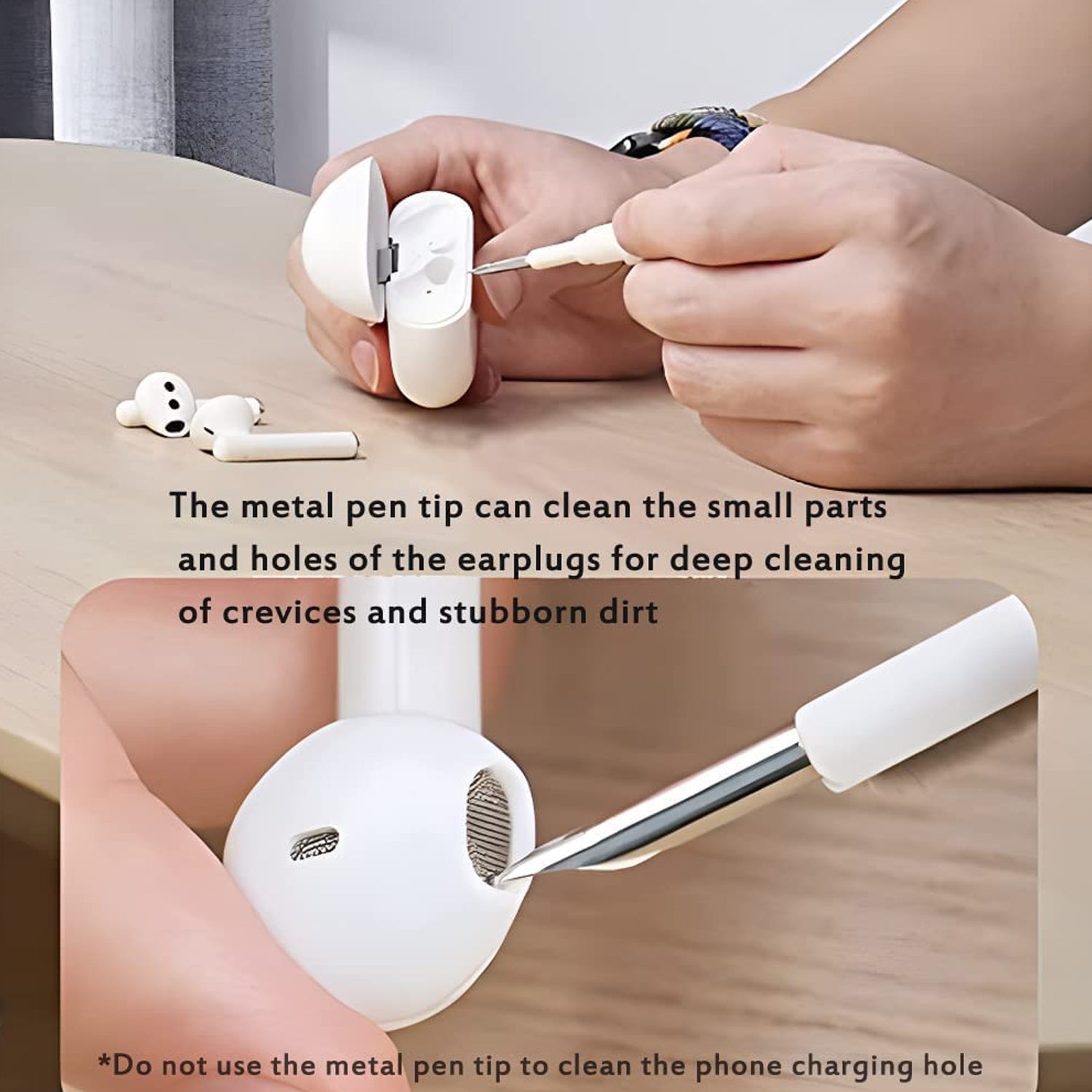 3 In 1 Earbuds Cleaning Pen For Cleaning Of Ear Buds And Ear Phones Easily Without Having Any Damage. Your Brand