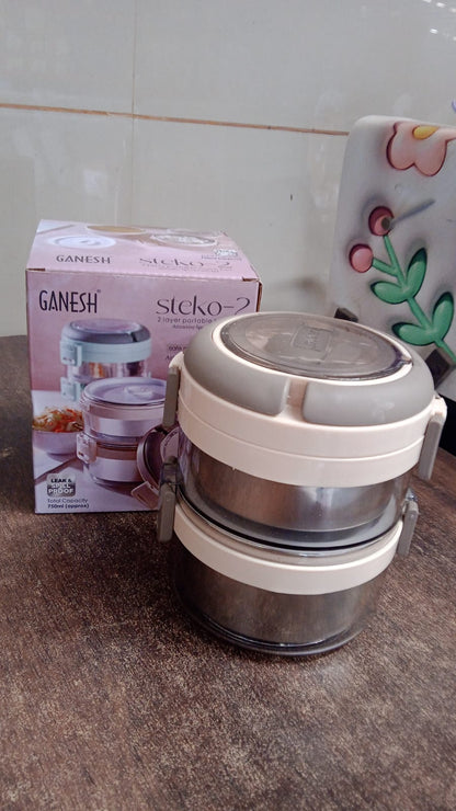 Ganesh Steko-2 Double Layer Stainless Steel Insulated Lunch Box Set Your Brand