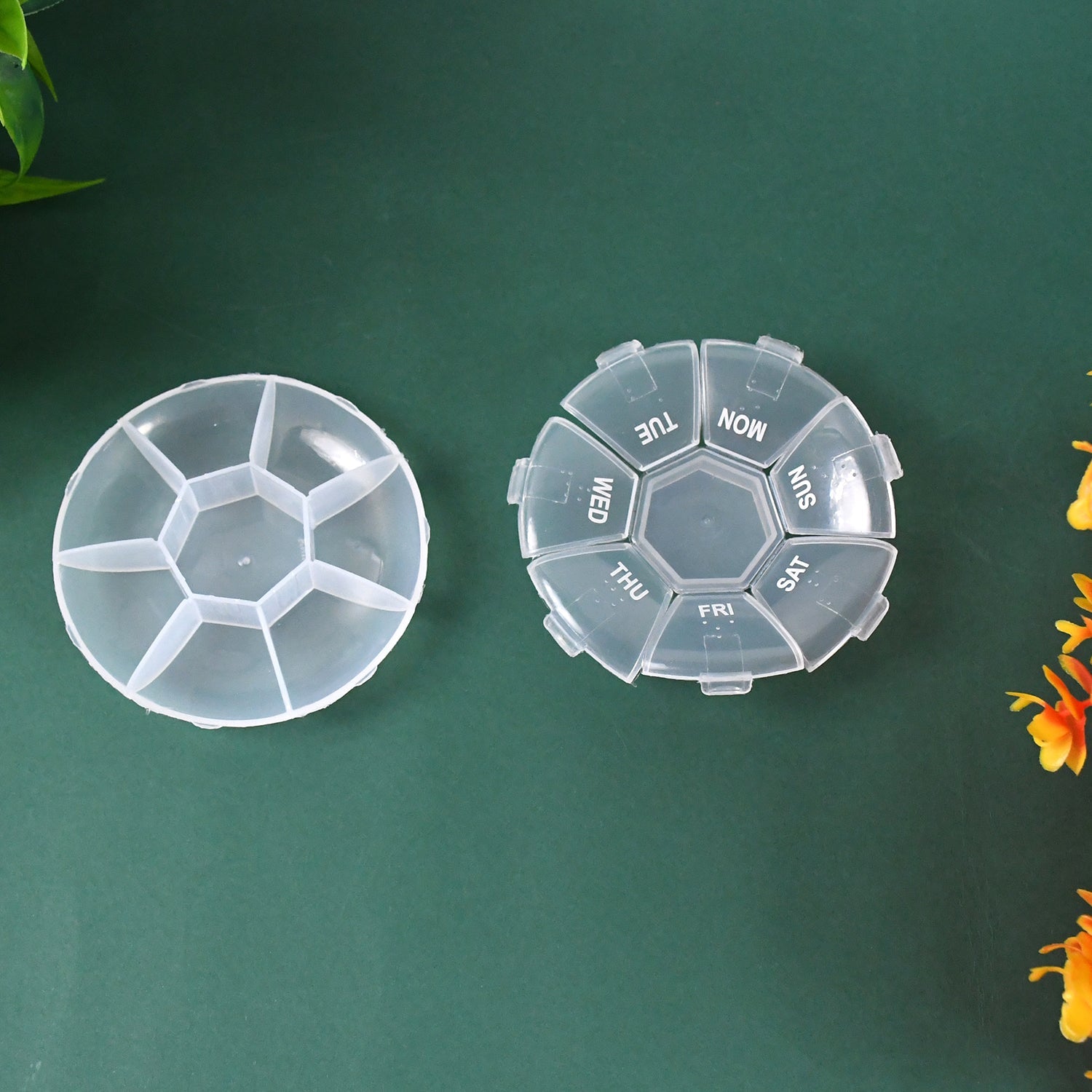 7 day pill organizer with separate compartments for each day of the week, easy to open and use