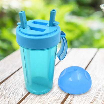 2 Drinks in 1 Cup Water Bottle, Stable Sturdy Dual Use Bottle 2 Straws for Shopping Travel for Outdoor Activities (1 Pc) Your Brand