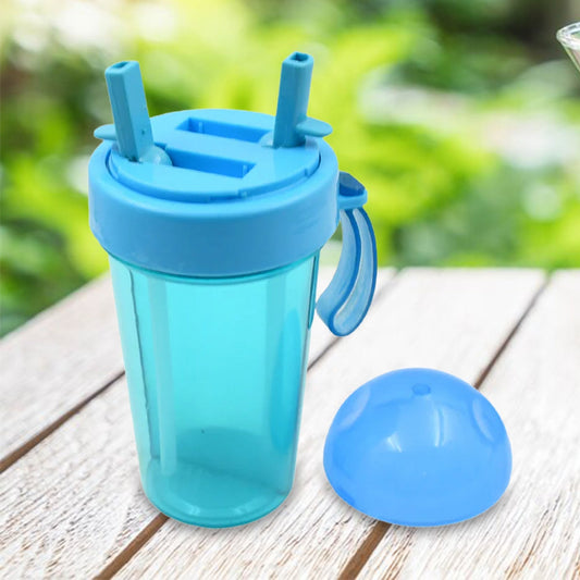 2 Drinks in 1 Cup Water Bottle, Stable Sturdy Dual Use Bottle 2 Straws for Shopping Travel for Outdoor Activities (1 Pc) Your Brand