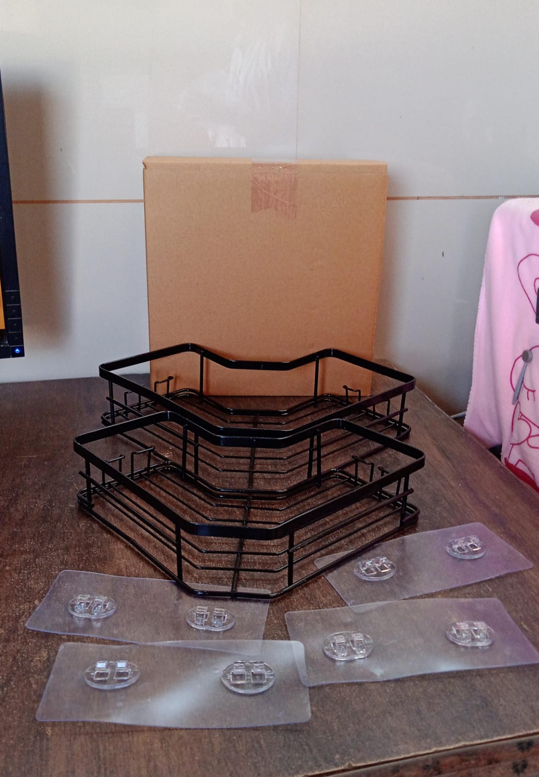 Iron Coating Self-Adhesive Corner Shelf Organizer (2 Pc) Your Brand