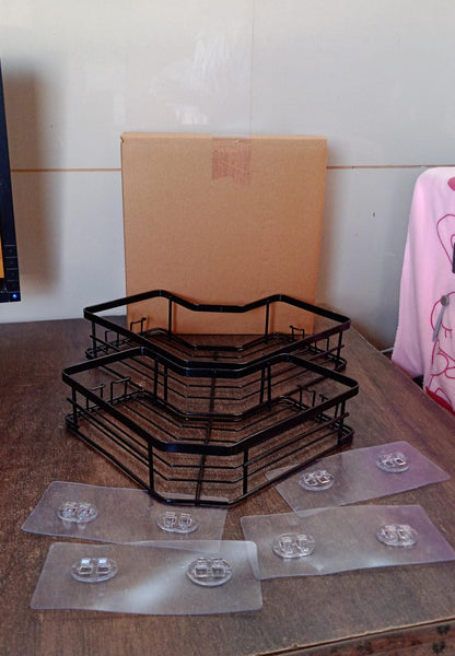 Iron Coating Self-Adhesive Corner Shelf Organizer (2 Pc) Your Brand