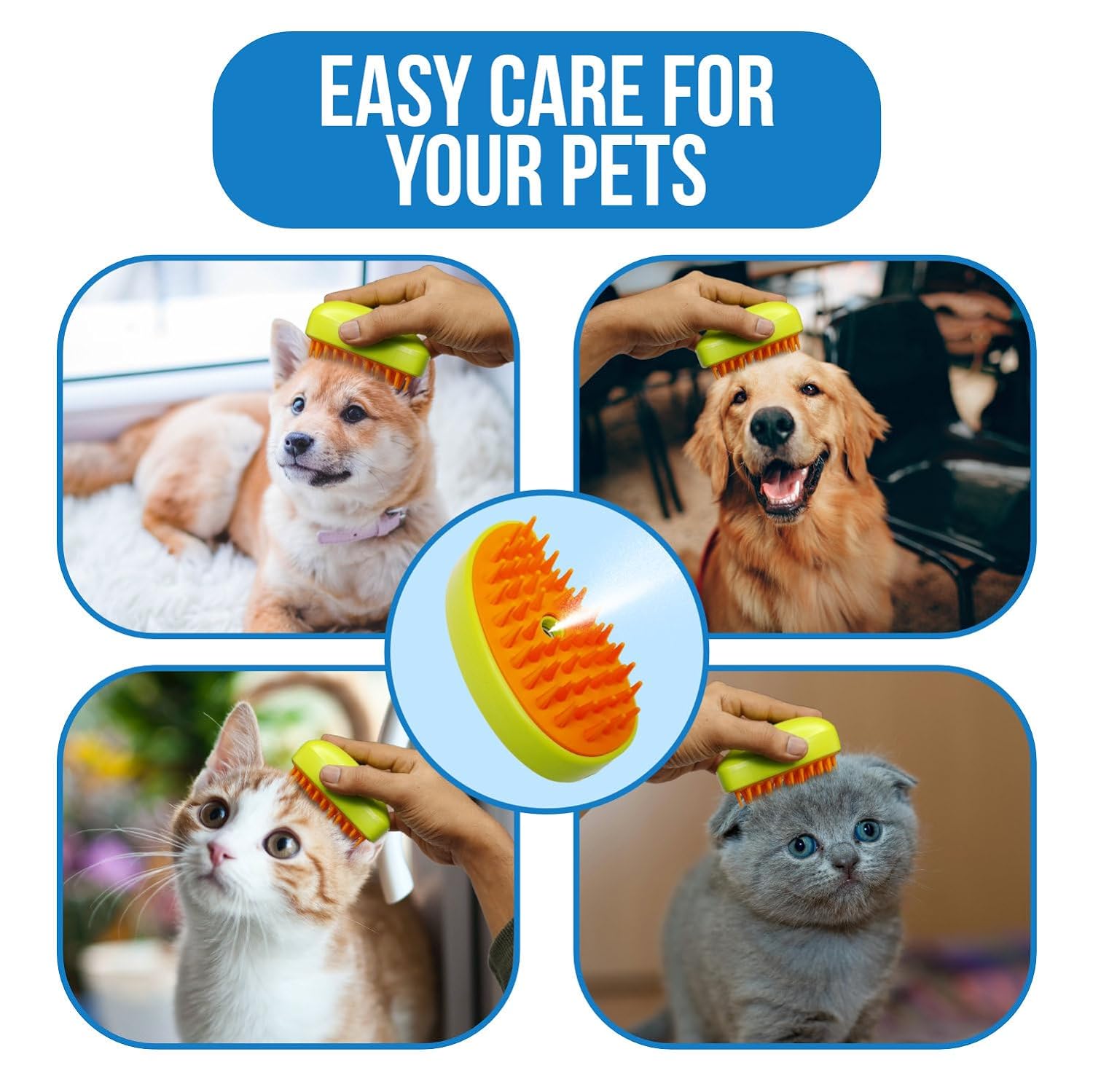 3-in-1 Cat Steamy Brush – Self-Cleaning Pet Grooming & Hair Removal Comb Your Brand