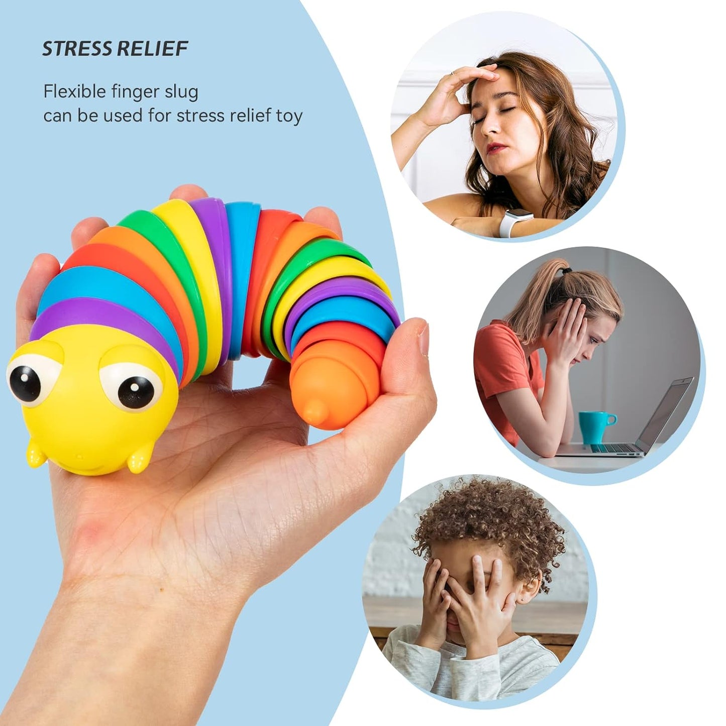 3D Rainbow Color Plastic Slug Fidget Toys, Stress Relieving Toy, Sensory Slug Toy for Boys and Girls, Finger slug Toy, for Autistic, Caterpillar Fidget Toys Stress Relief Gifts for Toddlers Kids Adults  (1 Pc) Your Brand