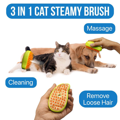 3-in-1 Cat Steamy Brush – Self-Cleaning Pet Grooming & Hair Removal Comb Your Brand