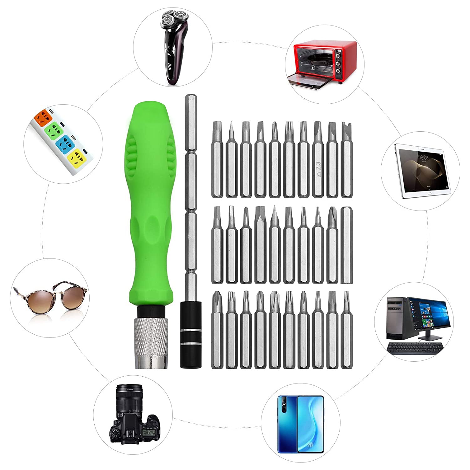 32 in 1 Mini Screwdriver Bits Set with Magnetic Flexible Extension Rod Your Brand