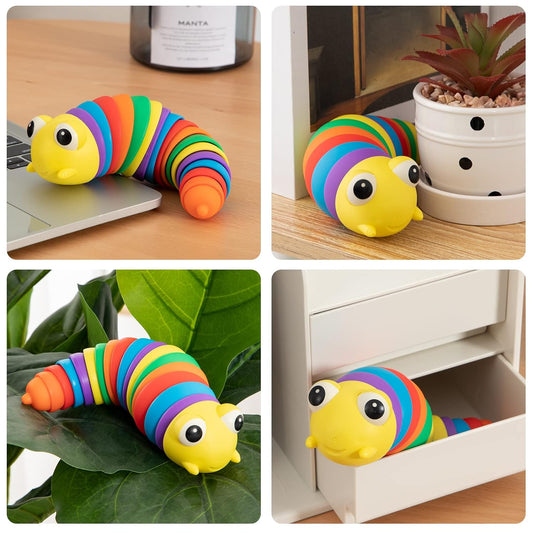 3D Rainbow Color Plastic Slug Fidget Toys, Stress Relieving Toy, Sensory Slug Toy for Boys and Girls, Finger slug Toy, for Autistic, Caterpillar Fidget Toys Stress Relief Gifts for Toddlers Kids Adults  (1 Pc) Your Brand