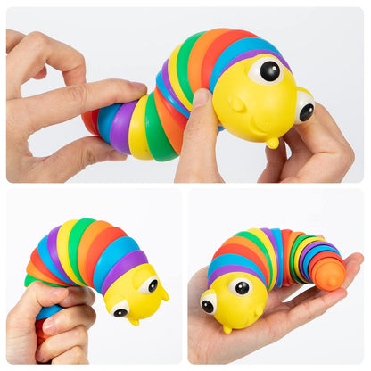 3D Rainbow Color Plastic Slug Fidget Toys, Stress Relieving Toy, Sensory Slug Toy for Boys and Girls, Finger slug Toy, for Autistic, Caterpillar Fidget Toys Stress Relief Gifts for Toddlers Kids Adults  (1 Pc) Your Brand