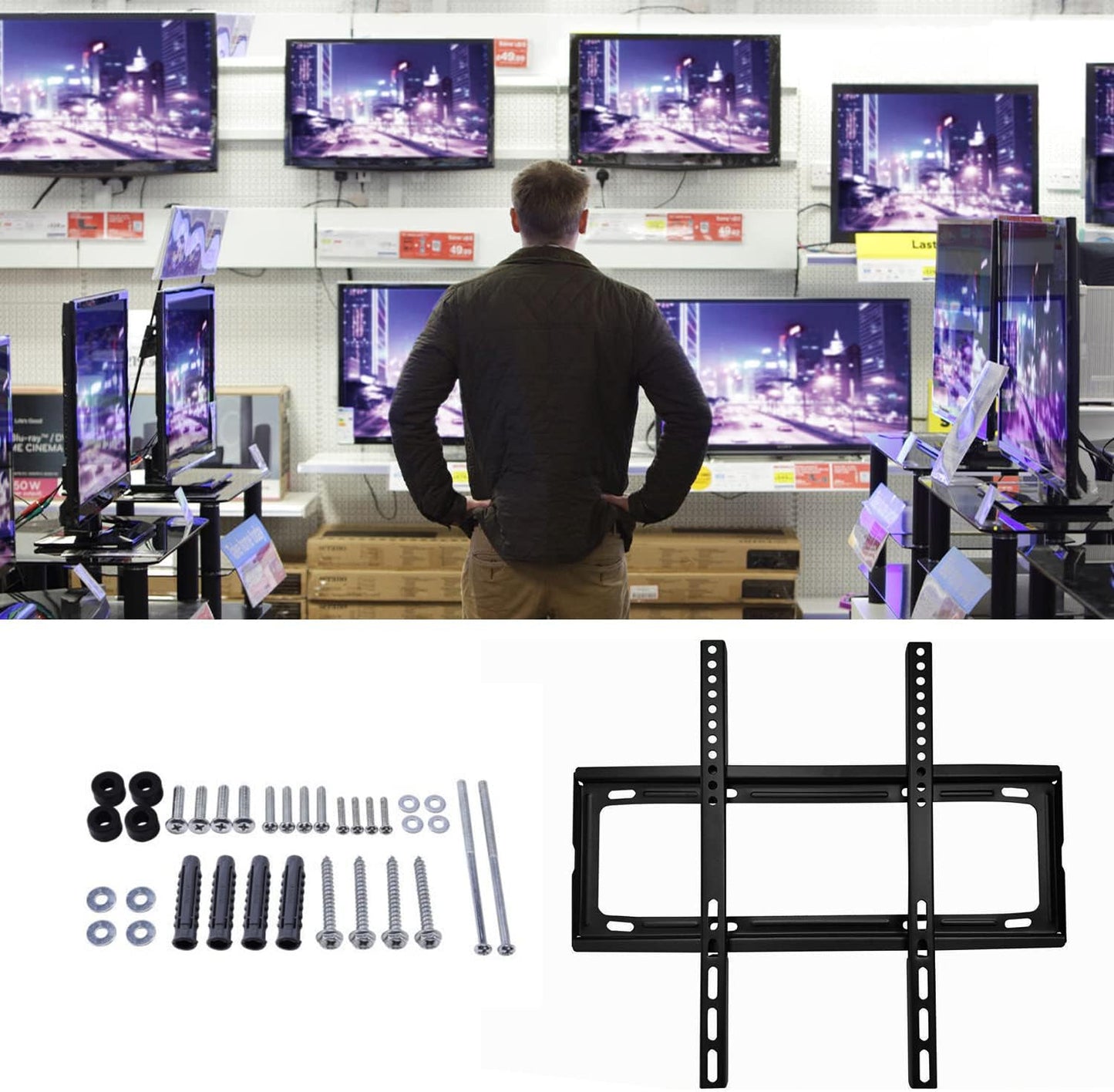 TV Wall Bracket Mount Slim Monitor Stand for 26 x 63, LCD LED 3D plasma Flat TVs Full Motion Heavy-Duty Wall Bracket, Sturdy and Strong Flat Screen Design TV Wall Mount (46cmx20cm) Your Brand