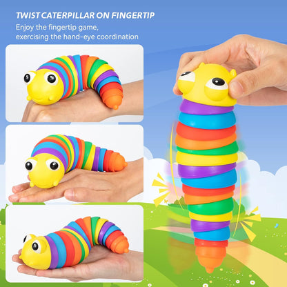 3D Rainbow Color Plastic Slug Fidget Toys, Stress Relieving Toy, Sensory Slug Toy for Boys and Girls, Finger slug Toy, for Autistic, Caterpillar Fidget Toys Stress Relief Gifts for Toddlers Kids Adults  (1 Pc) Your Brand