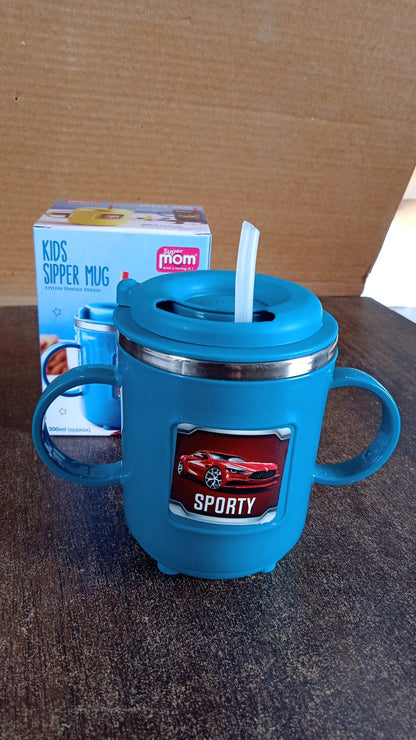 Supermom Kids Sporty Sipper Mug with Straw and Dual Handles Approx 300ml (1 Pc) Your Brand