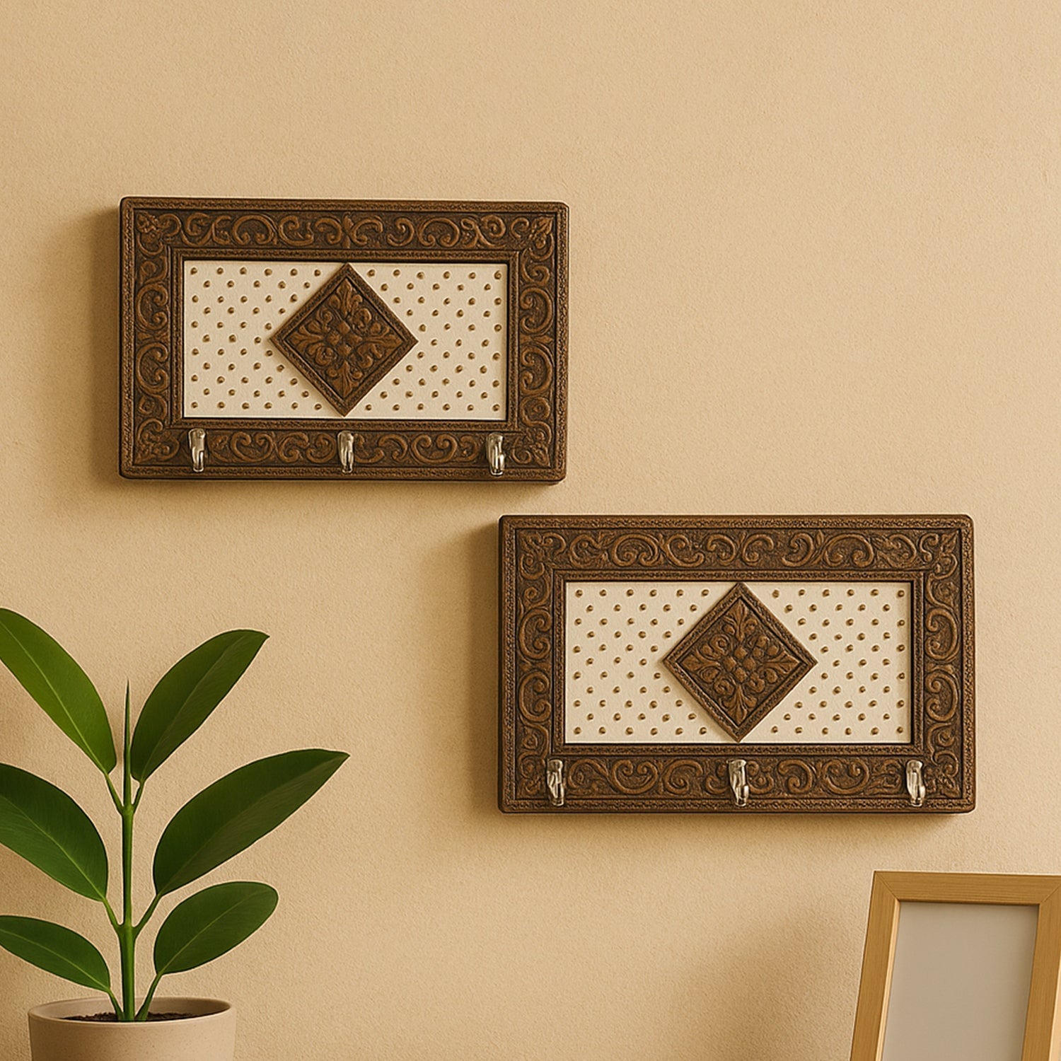 Handicraft Meenakari Wooden keyholder | Wall Hanging Key Holder Style for Your Home Decor & Gift Keys Stand for Entryway, Kitchen, Office, Bedroom Decorative Keys Organizer keyholder (2 Pc Set) Your Brand