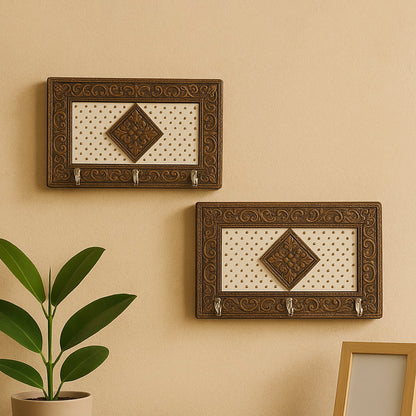 Handicraft Meenakari Wooden keyholder | Wall Hanging Key Holder Style for Your Home Decor & Gift Keys Stand for Entryway, Kitchen, Office, Bedroom Decorative Keys Organizer keyholder (2 Pc Set) Your Brand