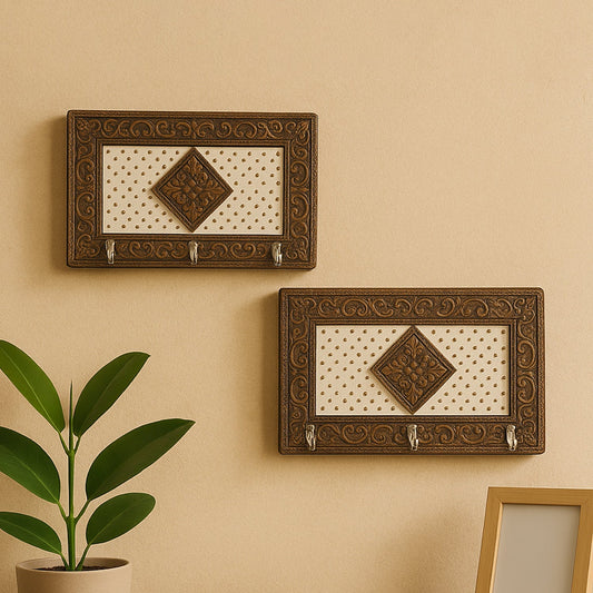 Handicraft Meenakari Wooden keyholder | Wall Hanging Key Holder Style for Your Home Decor & Gift Keys Stand for Entryway, Kitchen, Office, Bedroom Decorative Keys Organizer keyholder (2 Pc Set) Your Brand