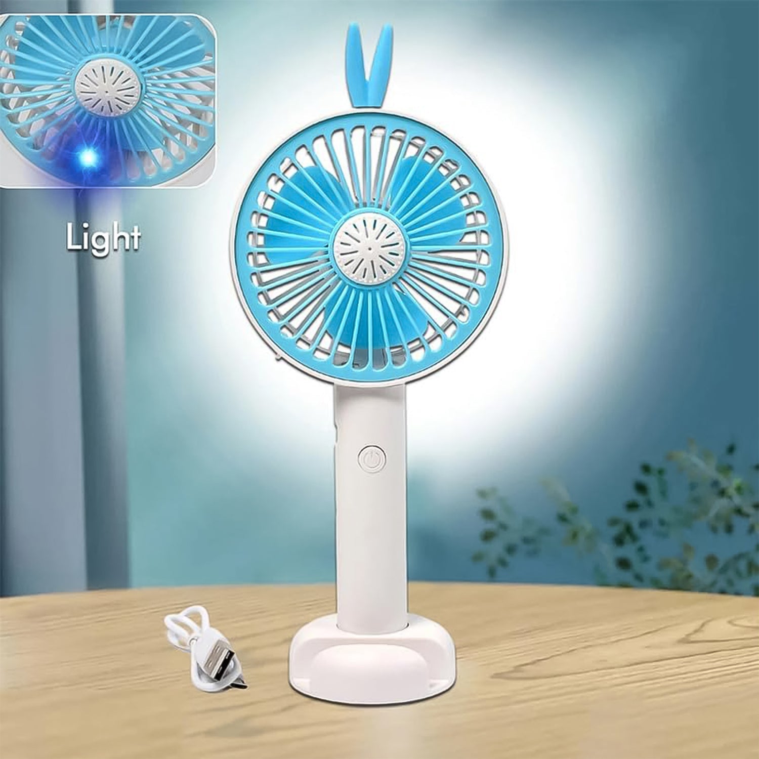Mini Portable Hand Fan USB Rechargeable Fan With Led Light Fan for Indoor and Outdoor Use by Women and Men Table Standing Stand Included (Battery Not Include) Your Brand