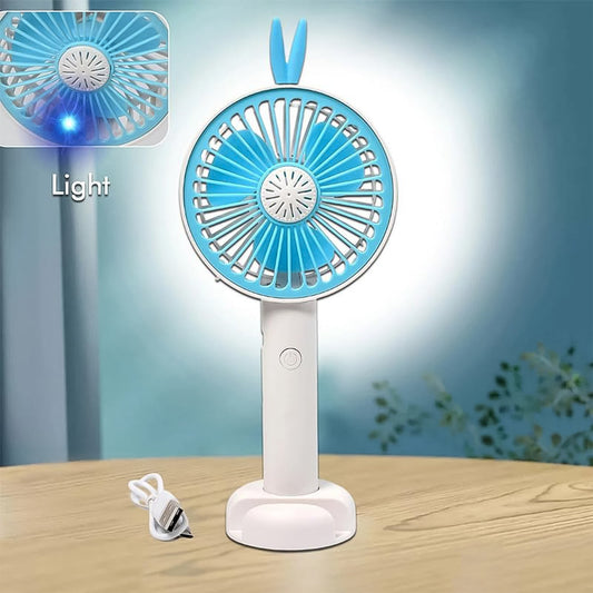 Mini Portable Hand Fan USB Rechargeable Fan With Led Light Fan for Indoor and Outdoor Use by Women and Men Table Standing Stand Included (Battery Not Include) Your Brand