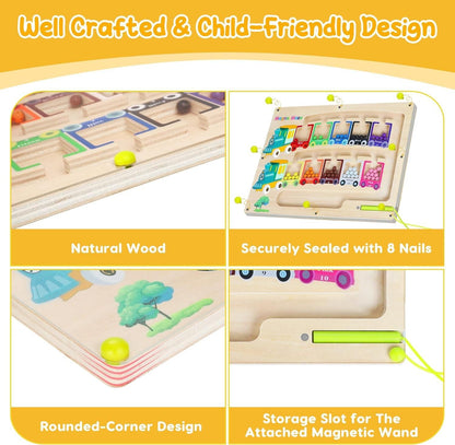 Magnetic Color & Number Maze Montessori Wooden Puzzle Game Board 8feb97-4