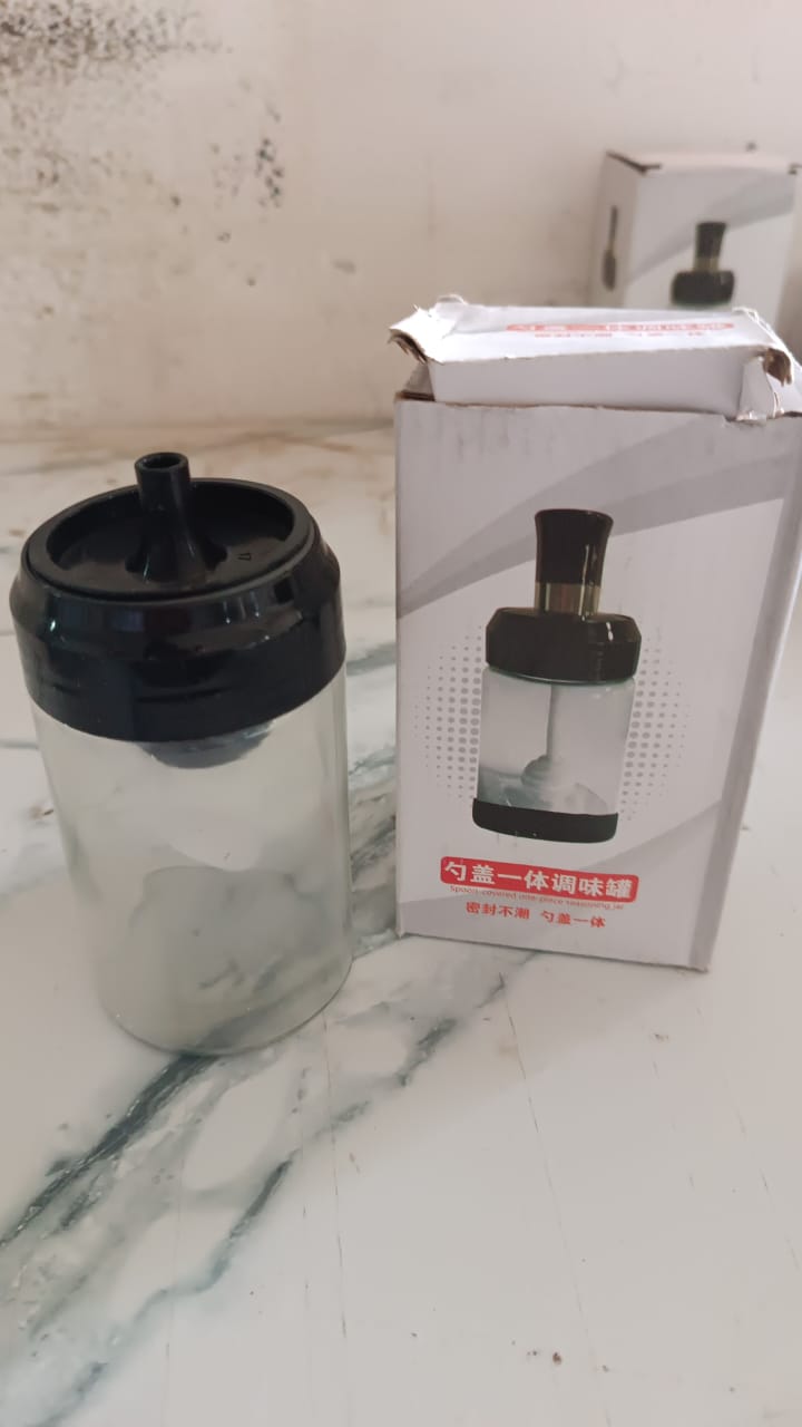 Clear Glass Spice Jar with Integrated Spoon & Airtight Lid (250ml Approx) Your Brand