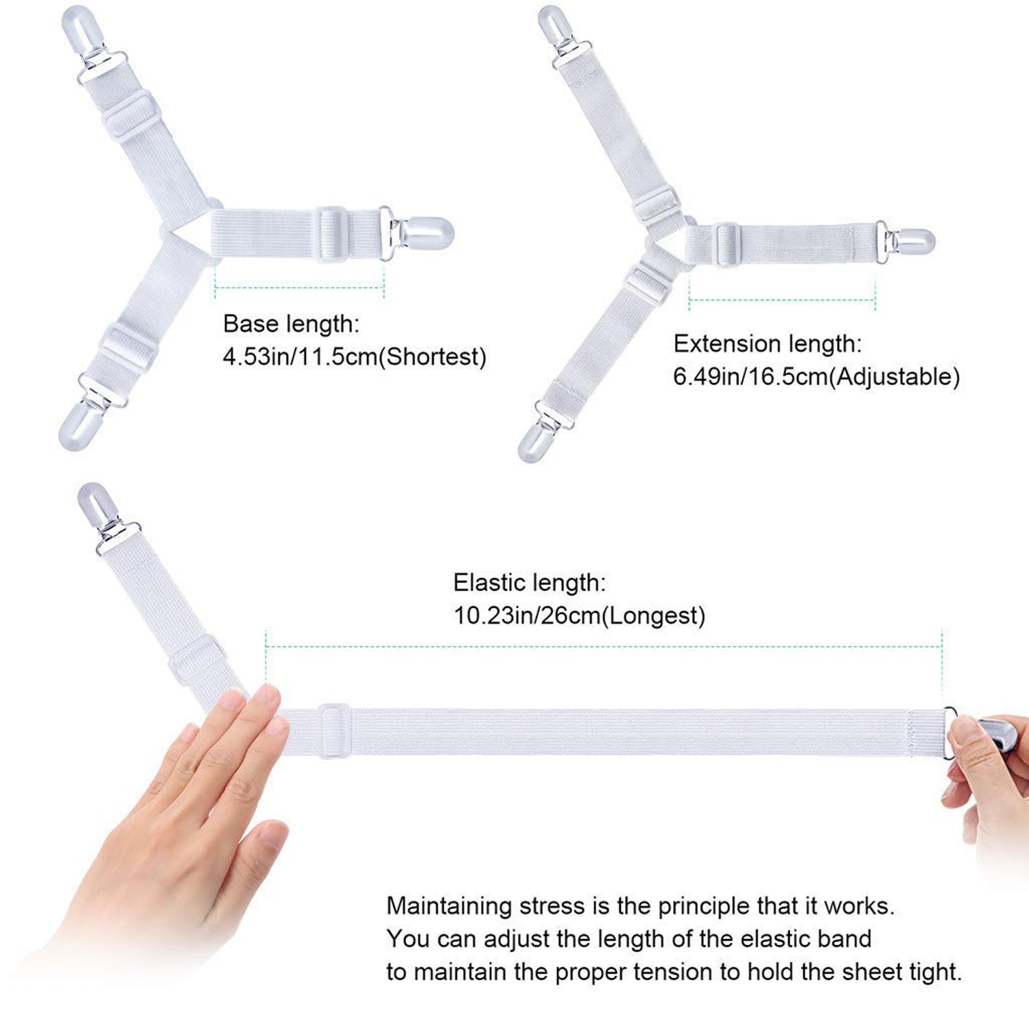 Adjustable Triangle Elastic Suspenders Gripper Holder Straps Clip for Bed Sheets (4 Pc) Your Brand