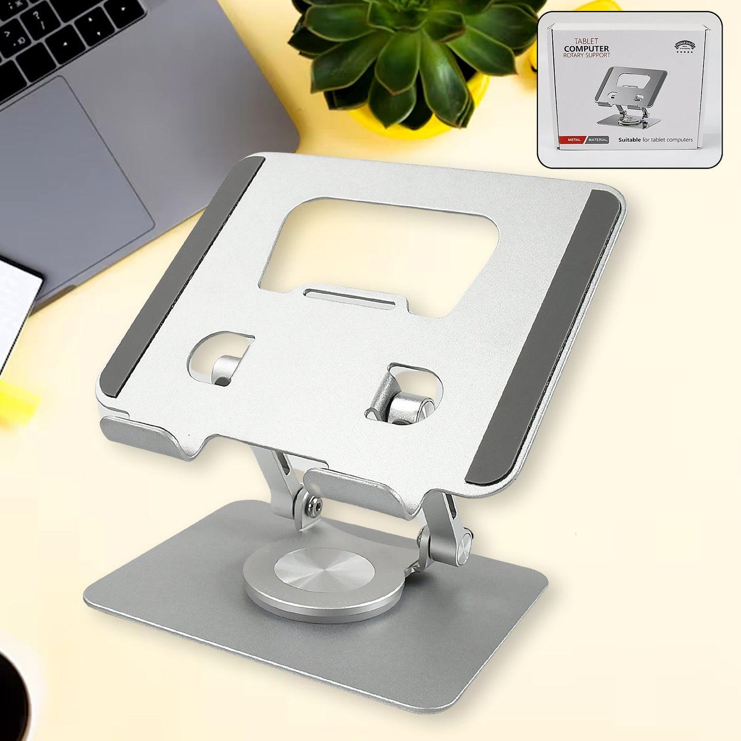 Aluminum Alloy 360°Rotating Bracket, Adjustable Tablet Stand, Portable Foldable Ergonomic Tablet Support Your Brand