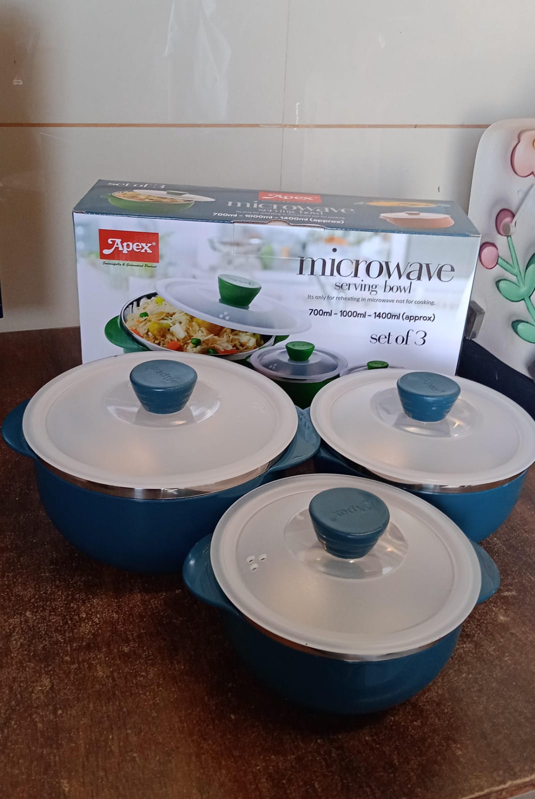 Apex Microwave-Safe Serving Bowl 3 Pcs Set (700ml, 1000ml, 1400ml) Your Brand
