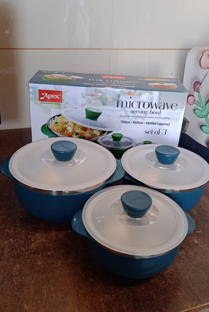 Apex Microwave-Safe Serving Bowl 3 Pcs Set (700ml, 1000ml, 1400ml) Your Brand