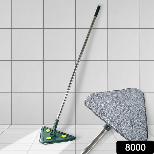 2-in-1 Extendable Triangle Mop – Retractable, 360° Rotating, Telescopic & Reusable Mop Heads (1 Pc) Your Brand