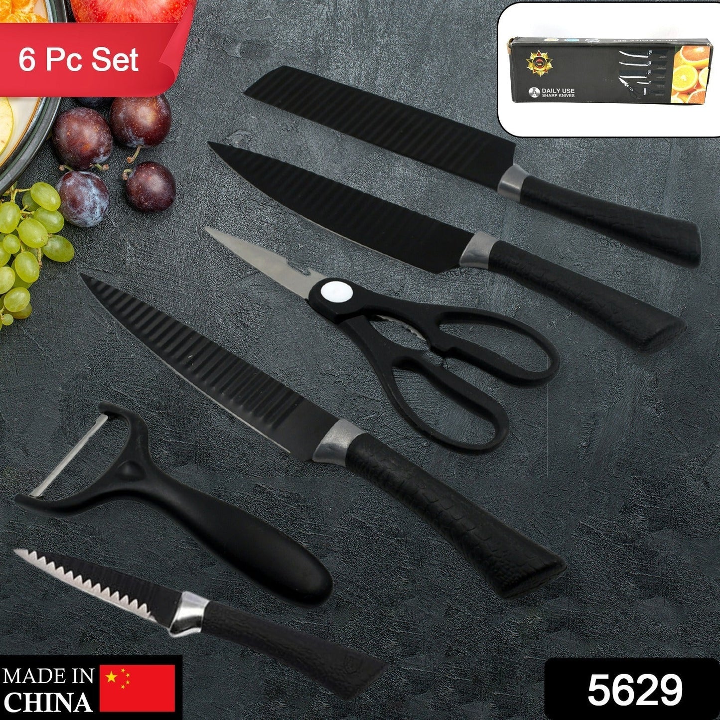 6 Pieces Professional Kitchen Knife Set, Meat Knife, Chef's Knife with Non-Slip Handle for Home, Kitchen and Restaurant with Chef Peeler and Scissor (Stainless Steel / 6 Pcs Set) Your Brand