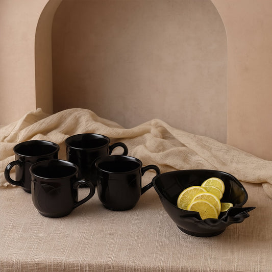 Pine Party Ceramic Tea / cups / Mug Set With Pineapple Shape Serving Bowl Milk Cup, Coffee Cup, Tea Cup, Breakfast Cup, Drinking Mug or Outdoor for Household, Gift for Birthday, Wedding Party (5 Pcs set) Your Brand