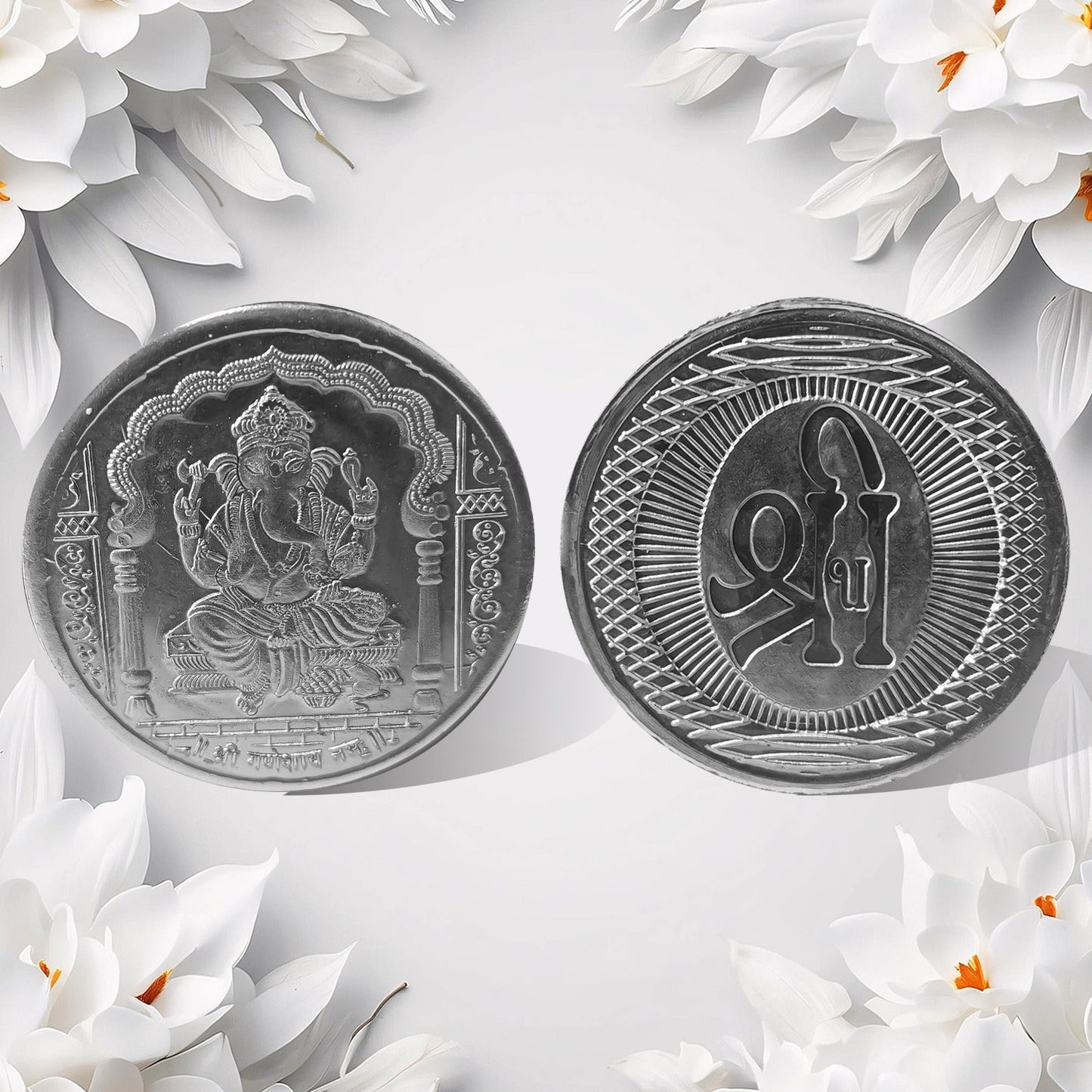Ganesh Ji, Silver color Coin for Gift & Pooja | Silver Coin | Silver Coin / Diwali Gift (1 Pc / (Metal is not silver) Your Brand