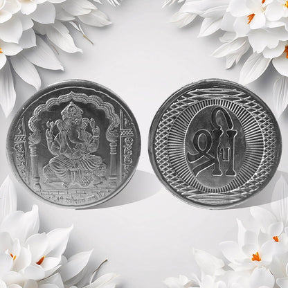 Ganesh Ji, Silver color Coin for Gift & Pooja | Silver Coin | Silver Coin / Diwali Gift (1 Pc / (Metal is not silver) Your Brand