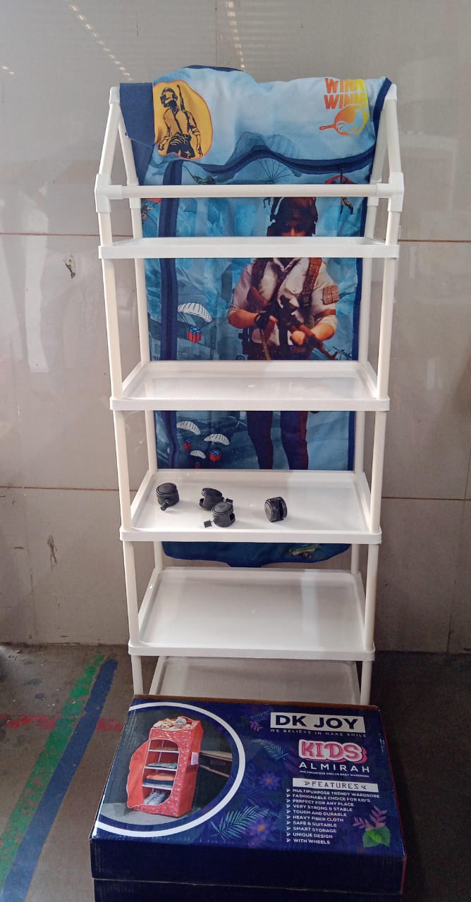 Multi Purpose Foldable Baby Wardrobe / Toy Box 5 Shelves Cartoon Printed Your Brand