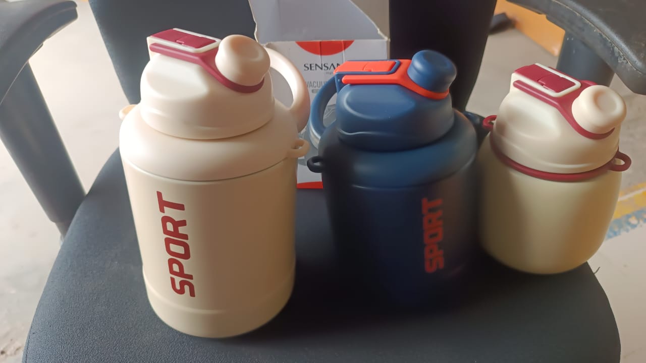Sports Vacuum Bottle with Shoulder Strap 1 Pc Stylish Mix Design & Size Your Brand