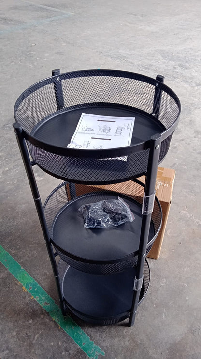 3-Layer Round Metal Mesh Utility Storage Trolley with Wheels Your Brand