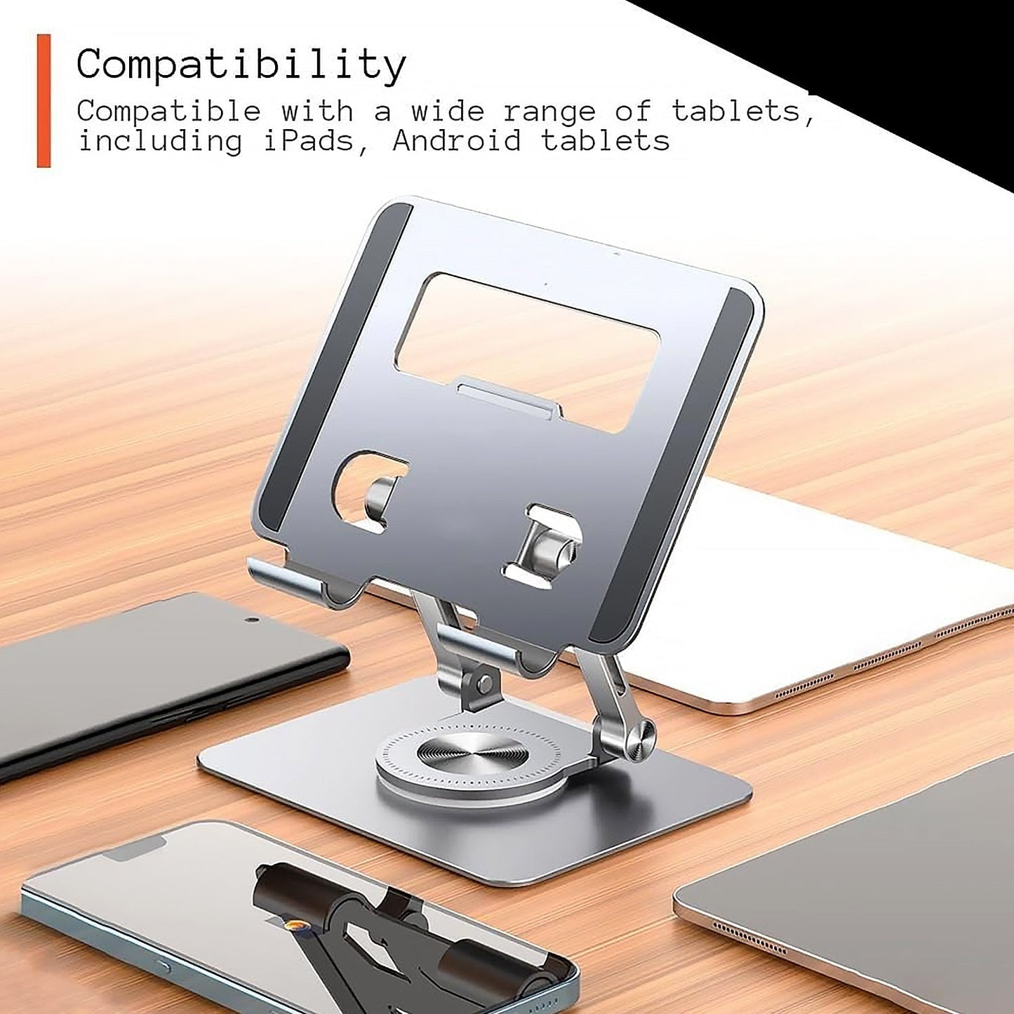 Aluminum Alloy 360°Rotating Bracket, Adjustable Tablet Stand, Portable Foldable Ergonomic Tablet Support Your Brand
