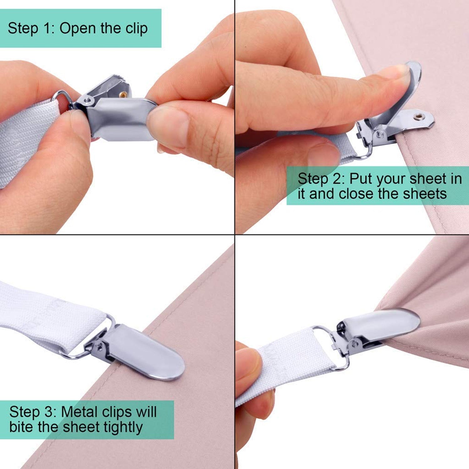 Adjustable Triangle Elastic Suspenders Gripper Holder Straps Clip for Bed Sheets (4 Pc) Your Brand