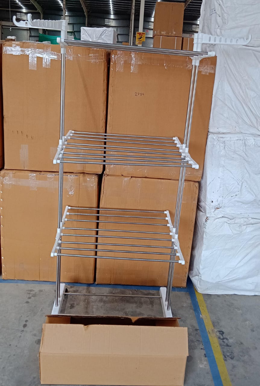 3-Tier Foldable Stainless Steel Cloth Drying Stand with Wheels Your Brand