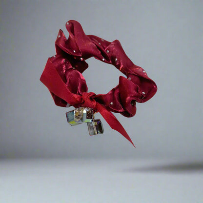 Luxury Crystal Rhinestone Glossy Satin Silk Hair Scrunchies - Large Elastic Hair Bands for Women & Girls