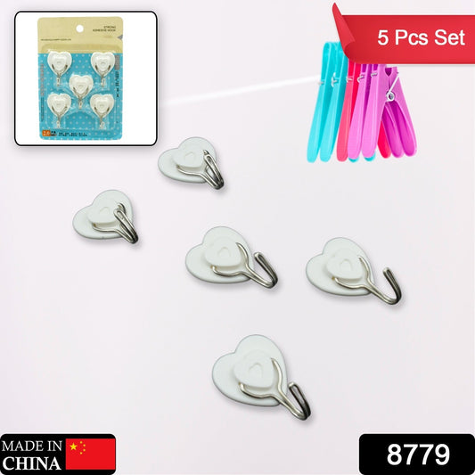 Multipurpose Strong Hook Self-Adhesive hooks for wall Heavy Plastic Hook, Sticky Hook Household For Home , Decorative Hooks, Bathroom & All Type Wall Use Hook , Suitable for Bathroom, Kitchen, Office (5 Pc Set) Your Brand