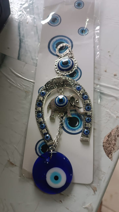 Decorative Evil Eye Hanging with Elephant and Horseshoe Motif,  Wind Chime (1 Pc) Your Brand