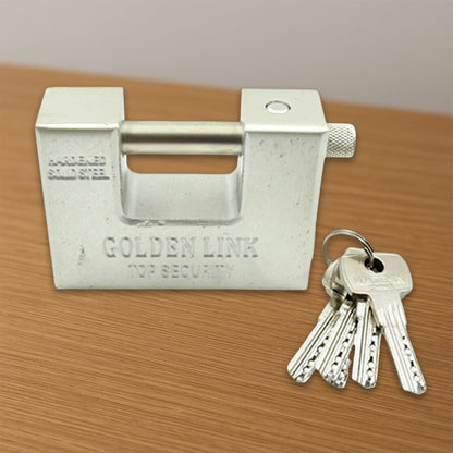 94mm Stainless Steel Padlock: Rectangular, Hardened Steel, 5 Keys Your Brand