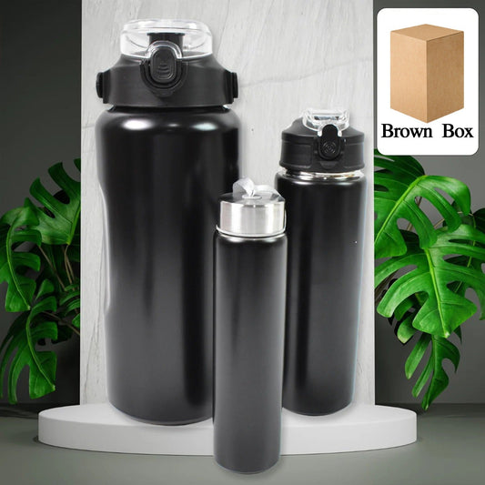 3 In 1 Stainless Steel Insulated Water Bottle, Double Wall Vacuum (3 Pcs Set / Different Size) Your Brand
