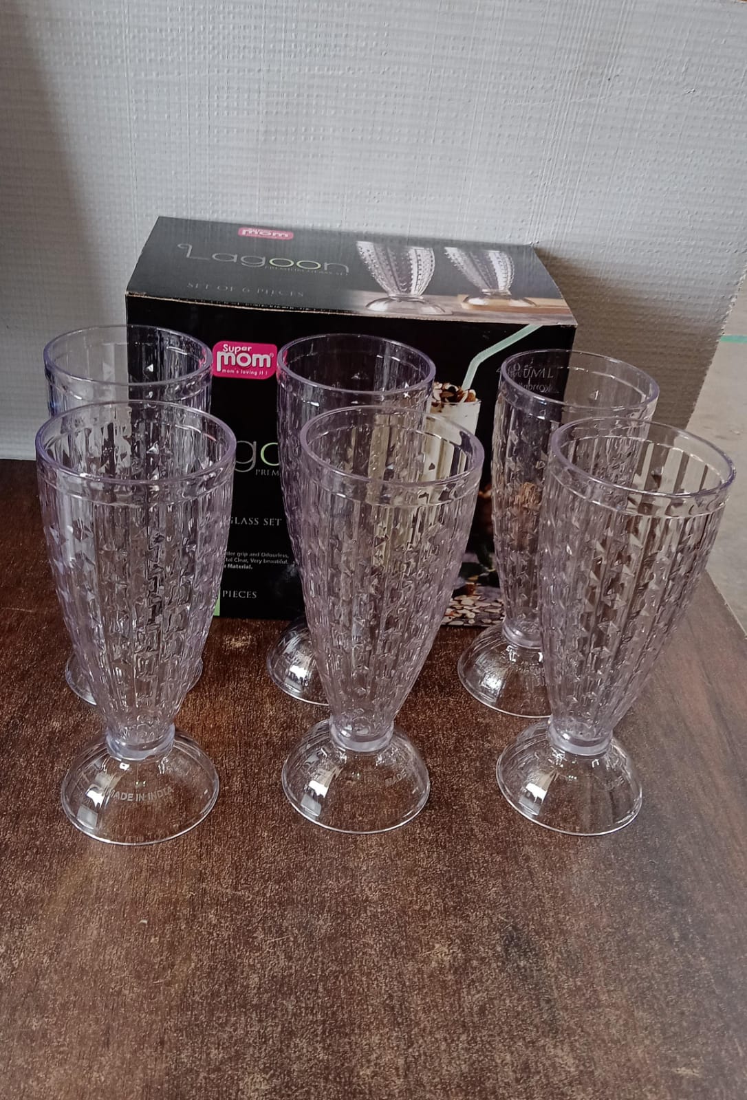 Supermom Transparent Plastic Milkshake Glass Set (400ML / 6 Pc) Your Brand