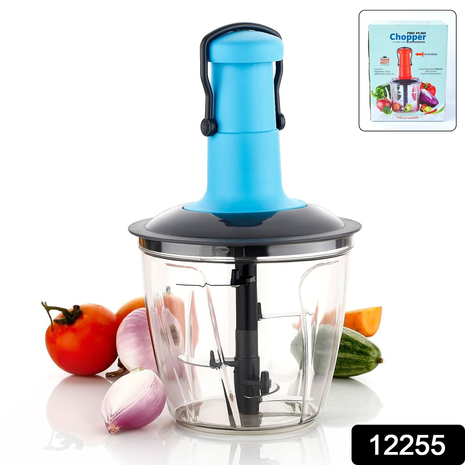 6 Blades Manual Hand-Press Vegetable Chopper (1100 ML / Mix Color) Your Brand